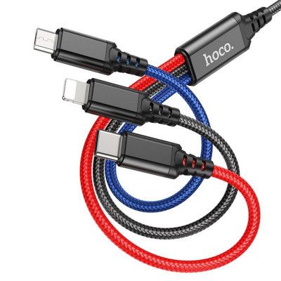 Hoco 3in1 USB-A till USB-C, Lightning, microUSB kabel 1m