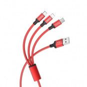Hoco 3in1 Typ-C Micro USB Lightning Kabel 1m - Röd