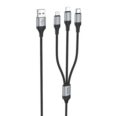 Hoco 3in1 USB-A till Lightning, USB-C, Micro-USB Kabel 2.4A 1m X102 - Svart