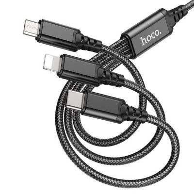 Hoco 3in1 USB-A till USB-C Lightning microUSB kabel X76 1m