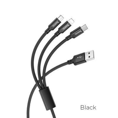HOCO 3in1 USB-A till USB-C, Lightning, microUSB kabel 1.2m