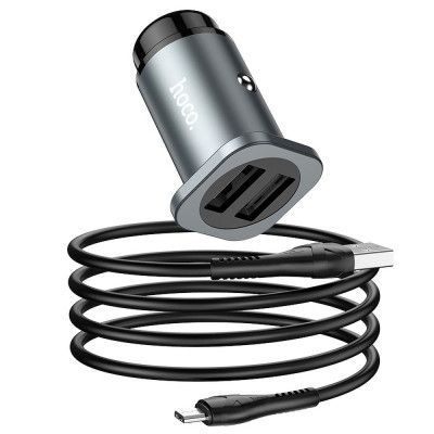 HOCO billaddare 2 x USB + kabel Micro Wise Road 8A 24W grå