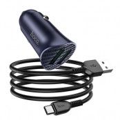 HOCO Billaddare 2 x USB QC3.0 18W + Kabel USB-C - Blå