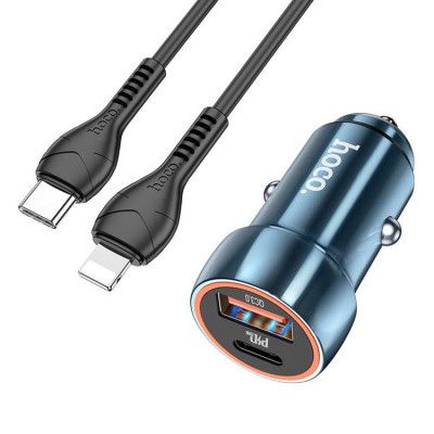 Hoco Billaddare 20W USB-A/Typ-C + Kabel Typ-C Till Lightning - Safirblå