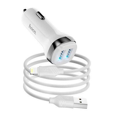 Hoco Billaddare 2xUSB-A 2.4A + Kabel USB-A Till Lightning Z40 - Vit