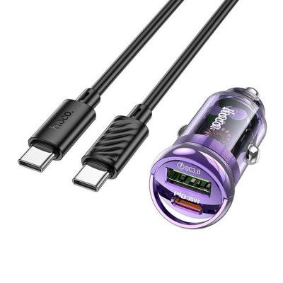 Hoco Billaddare 30W USB-A/Typ-C + Kabel Typ-C Till Lightning - Lila
