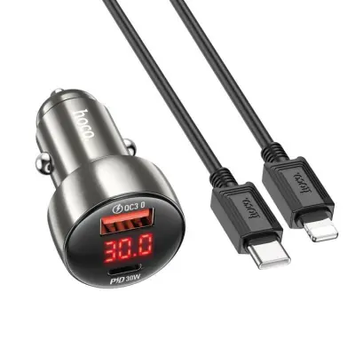 Hoco Billaddare 48W USB-A/USB-C + Kabel USB-C Till Lightning - Metallgrå