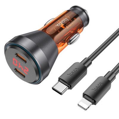 Hoco Billaddare 60W 2xUSB-C + Kabel USB-C Till Lightning - Orange
