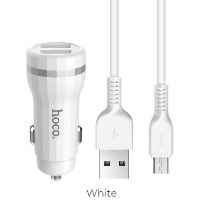 HOCO Billaddare Staunch 2 x USB 2,4A + Kabel Micro Z27 Vit