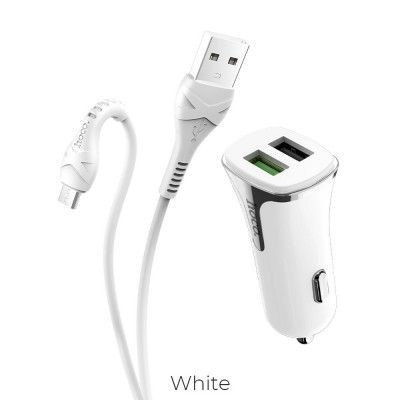 HOCO Billaddare Universe double Port QC3.0 med Micro Kabel - Vit