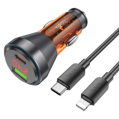 Hoco Billaddare 48W USB-A/USB-C + Kabel USB-C till Lightning - Orange