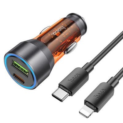Hoco Billaddare 43W USB-A/Typ-C + Kabel Type-C Till Lightning - Orange