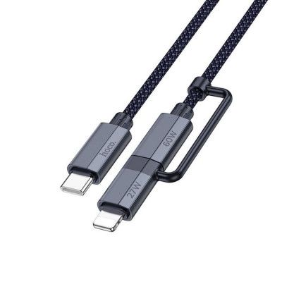 Hoco kabel 2in1 USB-C till USB-C, Lightning 1.2m - Mörkblå