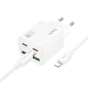 Hoco Snabbladdare PD 20W 2xUSB-A 2xUSB-C QC3.0 3A med Lightning Kabel N55 - Vit