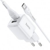 HOCO travel charger 2xUSB + Kabel till USB-C 2,4A N8 Briar Vit
