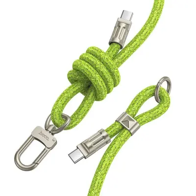 Hoco USB-C till USB-C 60W 1.8m 3A Kabel Lanyard - Grön
