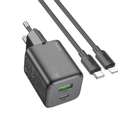 Hoco Väggladdare 1xUSB-C 1xUSB-A 20W + Lightning Kabel N41 - Svart