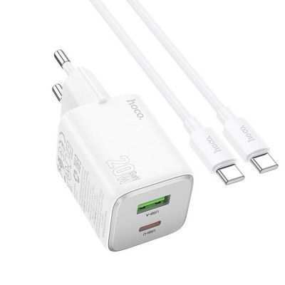 Hoco Väggladdare 1xUSB-C 1xUSB-A 20W + USB-C Kabel N41 - Vit
