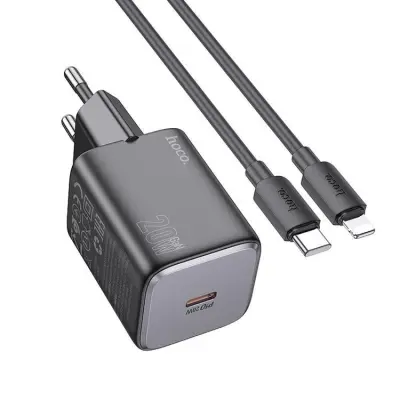 Hoco Väggladdare 20W Type C + Kable USB-C till Lightning Kabel 1m - Svart