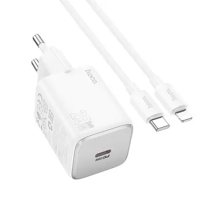 Hoco Väggladdare 20W Type C + Kable USB-C till Lightning Kabel 1m - Vit