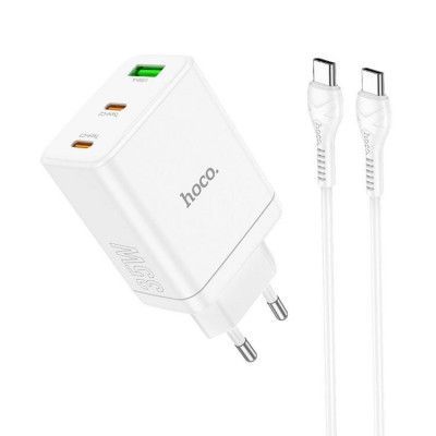 Hoco Väggladdare 35W 2xType C + USB A med Typ-C Kabel 1m - Vit