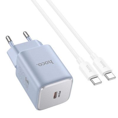 Hoco Väggladdare USB-C GaN 30W + USB-C Kabel N43 - Blå