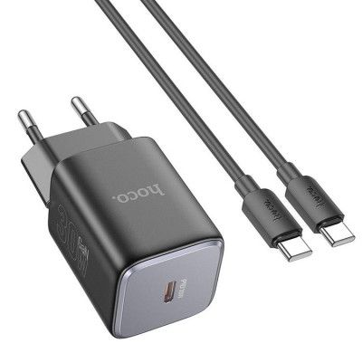 Hoco Väggladdare USB-C GaN 30W + USB-C Kabel N43 - Svart