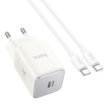Hoco Väggladdare USB-C GaN 30W + USB-C Kabel N43 - Vit
