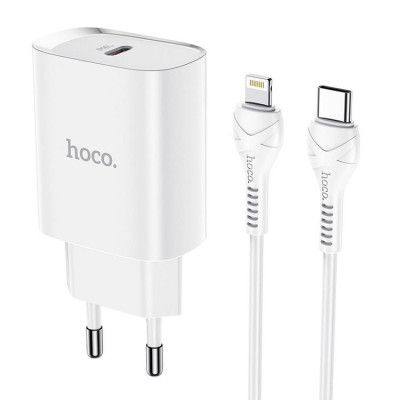 Hoco Väggladdare USB-C Med Lightning Kabel - Vit