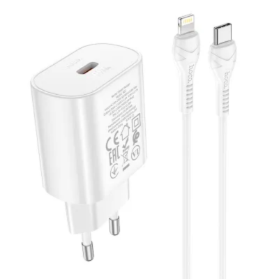 Hoco Väggladdare USB-C Med USB Lightning Kabel  - Vit