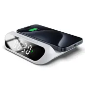 HT-331 2-i-1 15W Trådlös Laddare med Dimmbar Väckarklocka - Vit