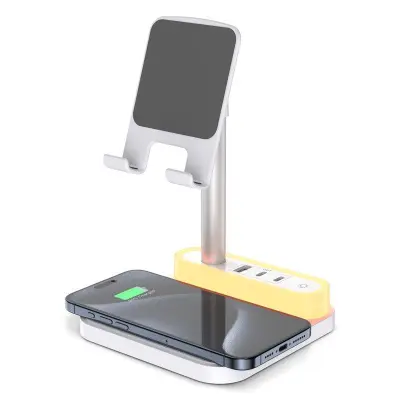 HT-531 Trådlös laddare 15W med nattlampa och telefonstativ - Vit