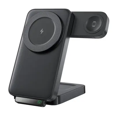 HT-545 Fällbar Magnetisk Trådlös Laddare med Nattlampa 15W - Svart