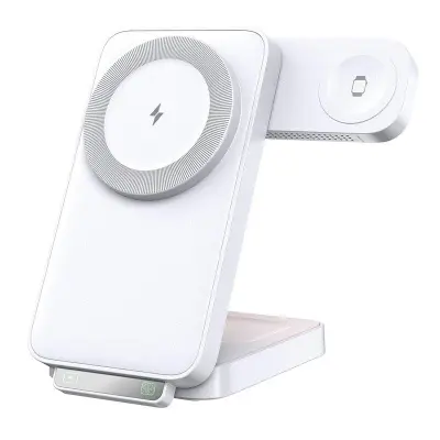 HT-545 Fällbar Magnetisk Trådlös Laddare med Nattlampa 3-i-1 15W - Vit