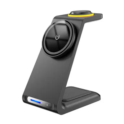 HT-546 15W Magnetisk Trådlös Laddare med Ställning och Nattlampa - Svart