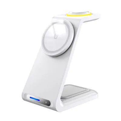 HT-546 15W Magnetisk Trådlös Laddare med Ställning och Nattljus - Vit