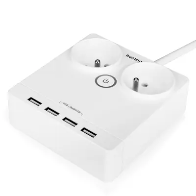 Huslog Platt Förlängningssladd med 2 Uttag EMX-19012 - Vit