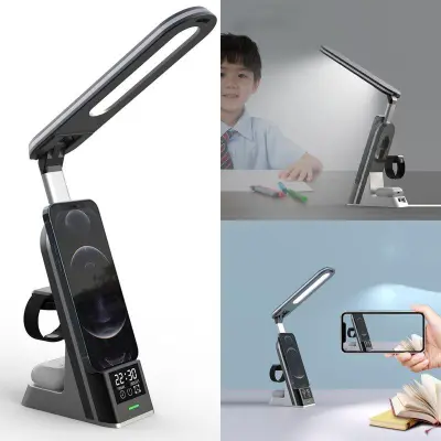 HYD-H33 7-i-1 Multifunktionell Fällbar Trådlös Laddare med Ljus/Alarm