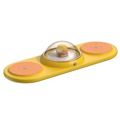 ICARER FAMILY 2-i-1 Söt tecknad trådlös laddare för telefon och hörlurar - Gul