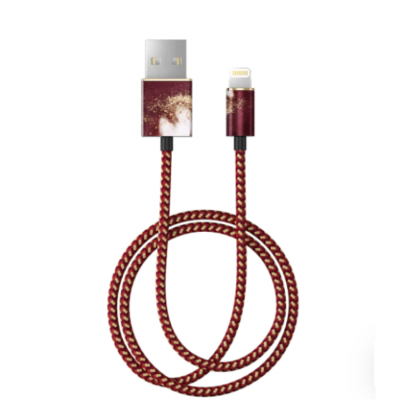 Ideal of Sweden iPhone Kabel 2m - Gyllene Vinröd Marmor