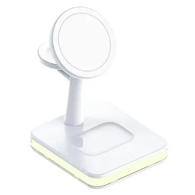 J991 3-i-1 Magnetisk Trådlös Laddare 15W för Mobil/Smarwatch/Hörlurar Vit