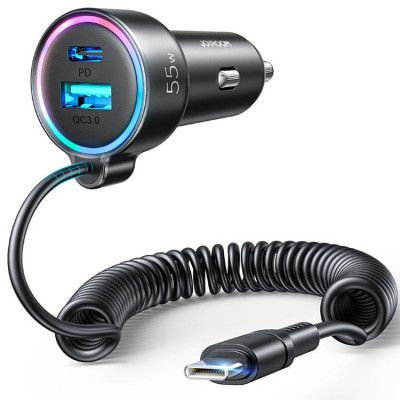 Joyroom 3-i-1 Snabb Billaddare 45W med USB-C Kabel 1.5m - Svart