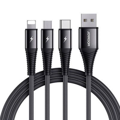 Joyroom 3in1 USB-C , Lightning , Micro-Usb Kabel 120cm - Svart