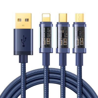 Joyroom 3in1 microUSB Typ-C Lightning Kabel 1.2 m - Blå