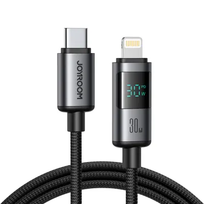 Joyroom USB-C - Lightning kabel 30W 1.2m med Display - Svart