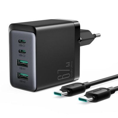Joyroom Väggladdare 67W 2xUSB-C till 2xUSB-A till USB-C Kabel - Svart