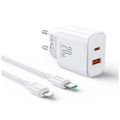 Joyroom Väggladdare USB-C Med Lightning Kabel - Vit