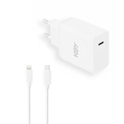 Key Power Extrem Snabbladdare, USB-C till Lightning, MFI, 3.0A, 18W, 1m - Vit