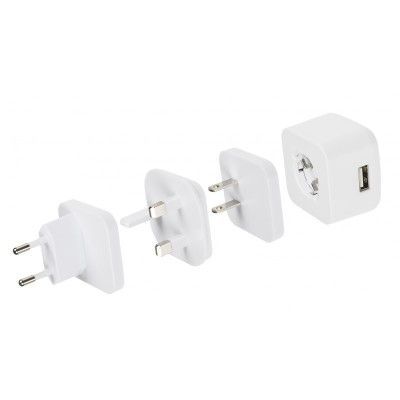 KIT Laddare 220V till 1xUSB 2,4A Vit inkl Reseadapters