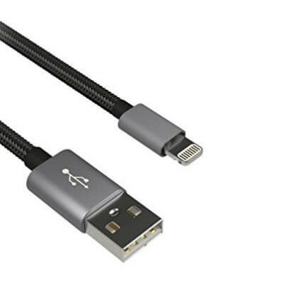 KIT Premium Synkkabel Lightning 1m Flätad Kabel MFI - Grå